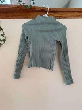 Ribbed Mock Neck Long-Sleeve Top - Sage Green